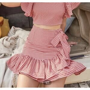 Rare Edition Skirt Size 6 Red And White flare Plaid Mini Skirt